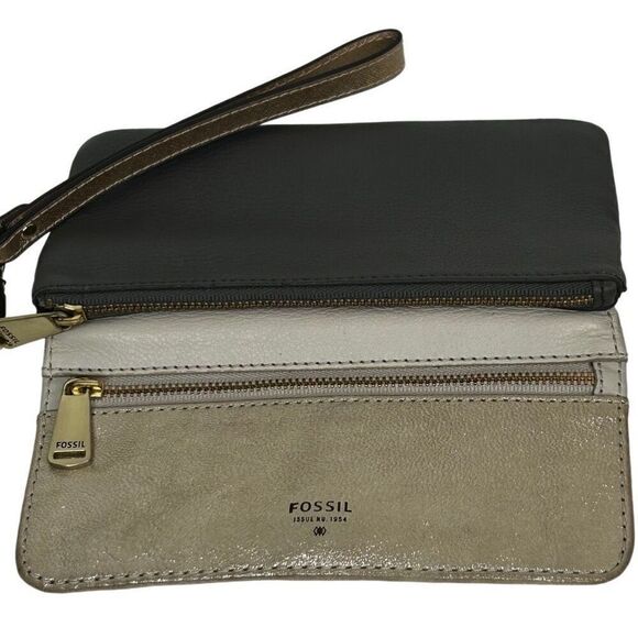 NWOT Fossil Preston Wristlet Wallet 7"x 4" Gold Metallic Leather Color-block - Picture 5 of 10